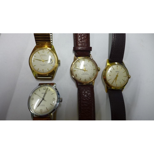 605 - Four gents manual wind wristwatches Oris, Nisus, Allaine and Berg - all running, hands advance, gene... 