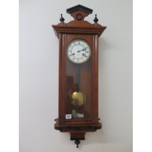 105 - A Vienna style 8 day wall clock, strikes hours and half hours - Height 83cm - running