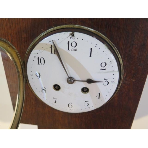 106 - An oak case 8 day granddaughter clock with French striking movement - Height 126cm - cracks to dial ... 