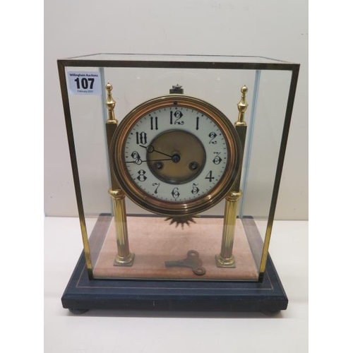 107 - A French 8 day striking clock under glass cover - running in the saleroom - Height 31cm x 28cm x 20c... 