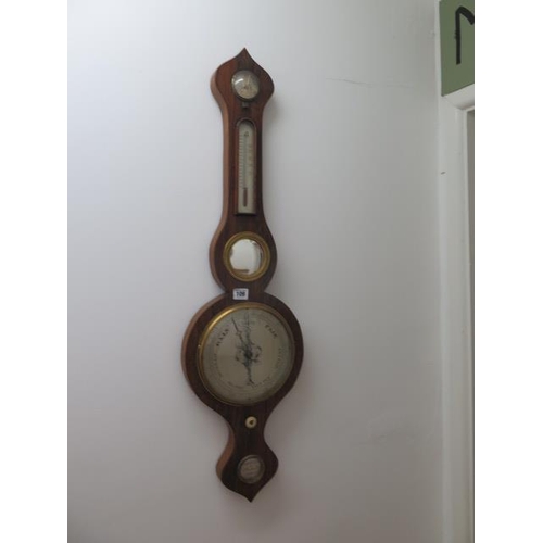 109 - A 19th century rosewood barometer with hydrometer, thermometer above a silvered dial - Height 95cm