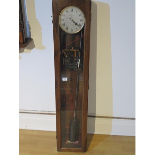 115 - An oak case synchronome electric factory master clock - Dykes Bros Glasgow - Height 126cm x Width 26... 