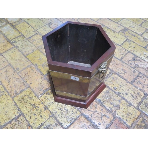 14 - A brass bound mahogany hexagonal planter - Height 30cm x Width 32cm