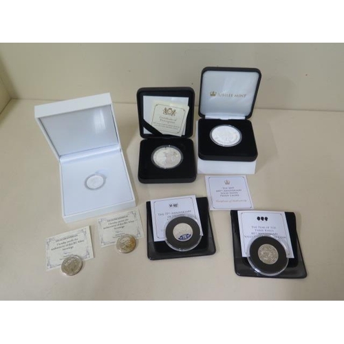 690 - Three silver Sovereigns 2019, one boxed, a 75th Anniversary VE day proof 1 dollar, three Kings silve... 