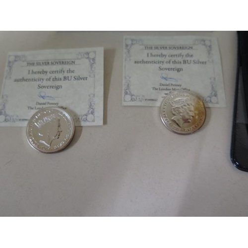 690 - Three silver Sovereigns 2019, one boxed, a 75th Anniversary VE day proof 1 dollar, three Kings silve... 