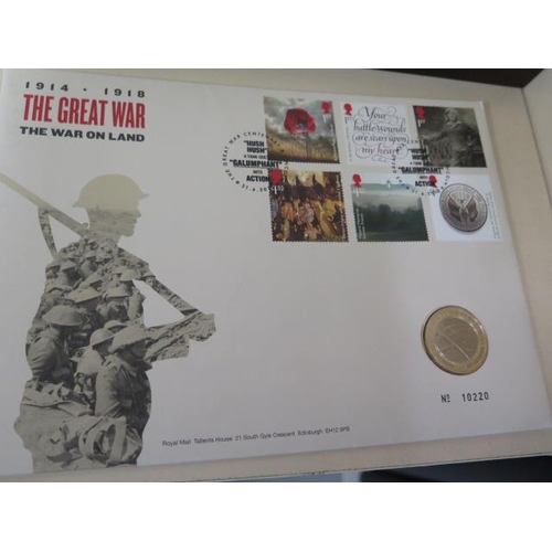 697 - A silver proof £5 75th Anniversary D-Day coin, a British Army six medal commemorative set and two Wo... 