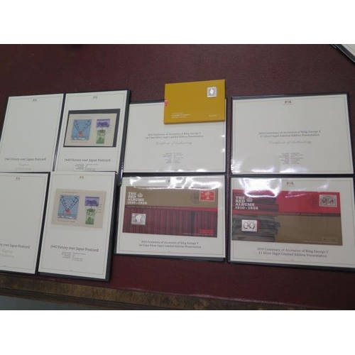 745 - Harrington and Byrne - Two 2010 £1 silver ingot presentation folders, a Royal Mail George VI penny s... 