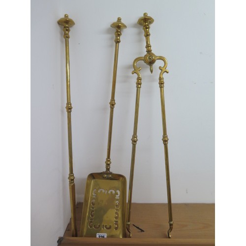 74 - A brass and steel Victorian fire set in polished condition, 67cm tall