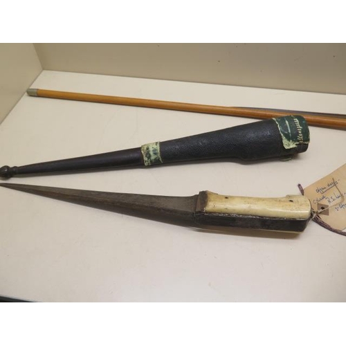 1017 - The Queens Own Cameron Highlanders swagger stick, a kukri, an Afghan dagger with bone handle - total... 