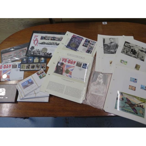 1056 - An interesting collection of Winston Churchill First Day Covers, coins, stamps and ephemera