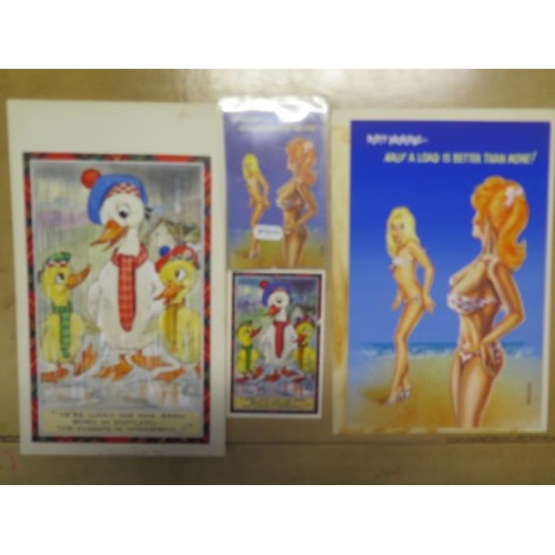 1059 - A good collection of 17 humorous postcard original artwork paintings 12 of which have the postcards ... 