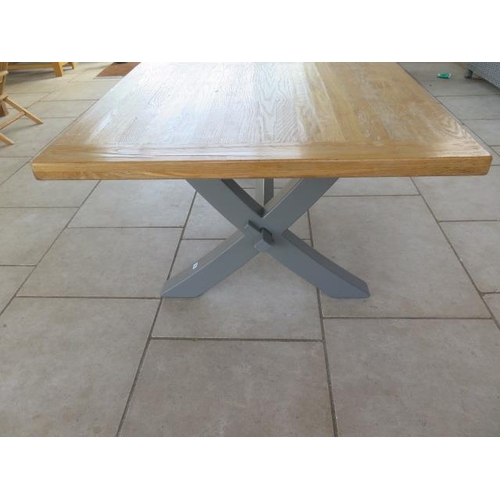 13 - A Bramblecrest extendable dining table with an oak top and painted X frame base - extends from 180cm... 