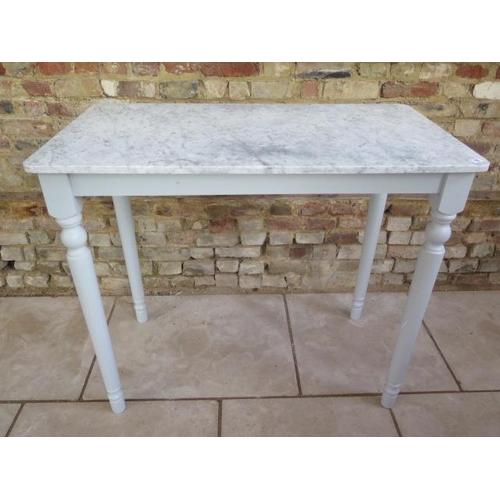 15 - A painted breakfast bar with marble top retailled by John Lewis - as new - width 110cm x depth 60cm ... 