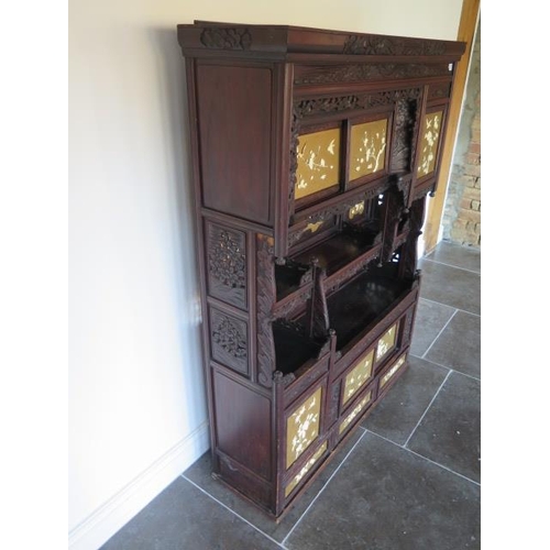 41 - A carved Japanese Shibayama cabinet with a series of sliding doors, drawers and cupboard doors - Hei... 