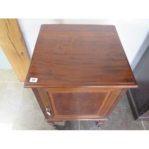 57 - An Edwardian mahogany bedside cupboard on casters - height 76cm x 49cm x 47cm