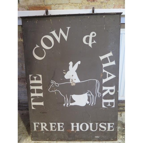 60 - A vintage double sided pub sign The Cow & Hare Free House - 116cm x 81cm