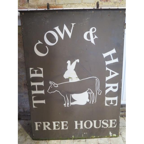 60 - A vintage double sided pub sign The Cow & Hare Free House - 116cm x 81cm