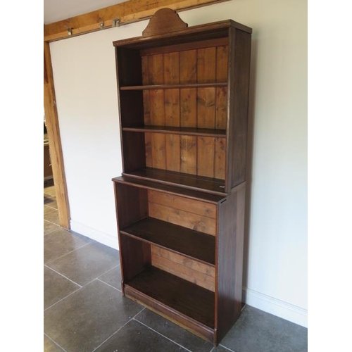 65 - A two section stacking Edwardian oak and pine dresser style shelving unit - 202cm x 86cm x 36cm - in... 