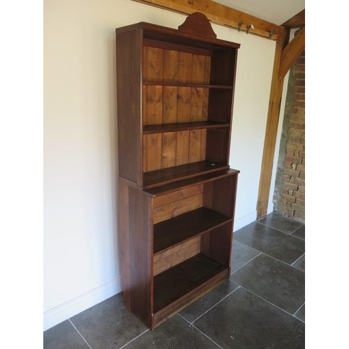 65 - A two section stacking Edwardian oak and pine dresser style shelving unit - 202cm x 86cm x 36cm - in... 