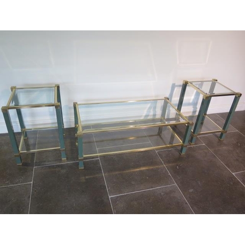 8 - Pierre Vandel of Paris - A pair of glass shelved painted and brass side tables and matching coffee t... 