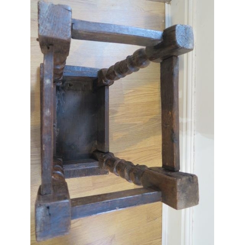 85 - An 18th century oak joint stool on turned supports - height 48cm x 41cm x 25cm