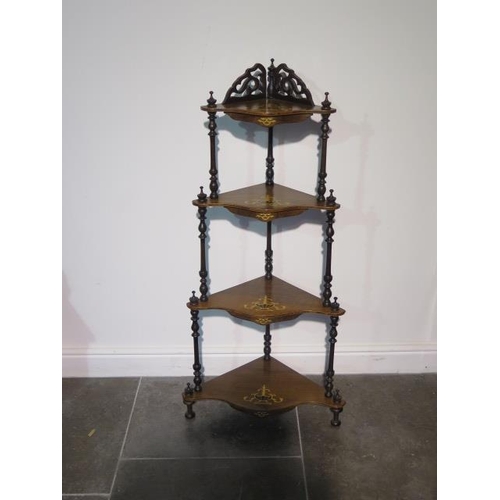 88 - A Victorian inlaid walnut four tier corner whatnot in fully restored condition - height 122cm