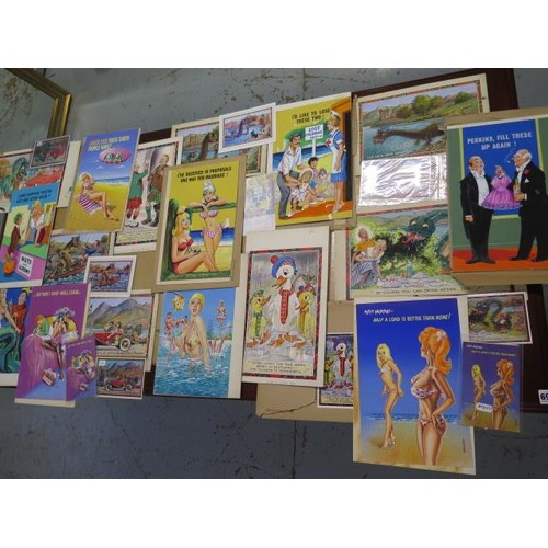 1059 - A good collection of 17 humorous postcard original artwork paintings 12 of which have the postcards ... 