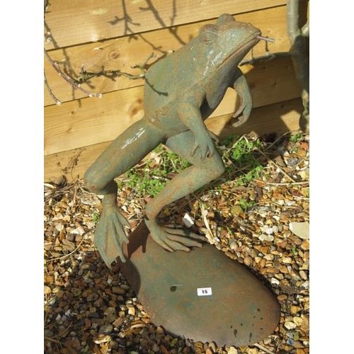 15 - A metal leaping frog garden water feature, 72cm tall
