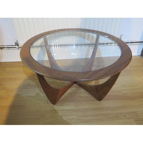 5 - A G Plan circular coffee table with glass top - Height 46cm x Diameter 83cm - in good condition