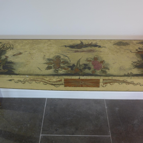 53 - An Oriental style painted altar hall table - Height 72cm x 190cm x 43cm deep - general usage wear to... 