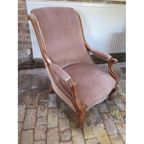 79 - A Victorian upholstered open armchair, 90cm tall x 64cm wide