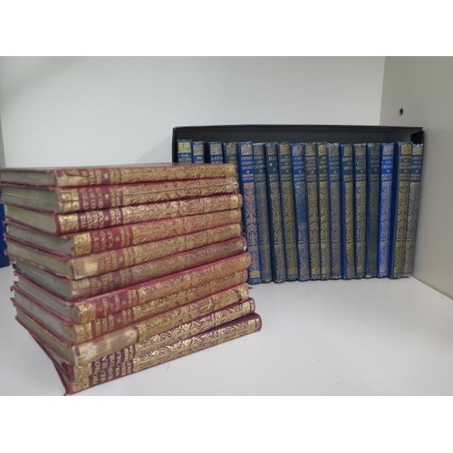 981 - Eighteen blue bound Rudyard Kipling novels and eleven red leather bound Rudyard Kipling novels