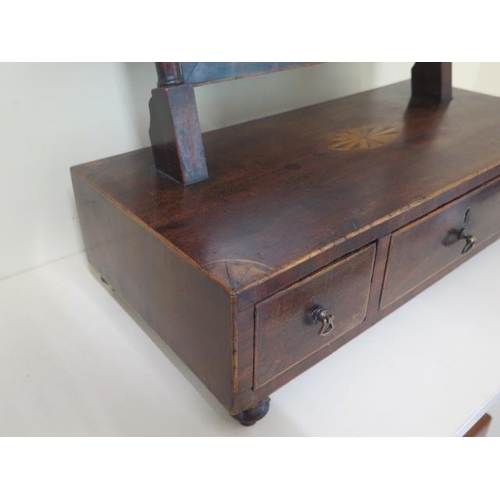 52 - A 19th century inlaid mahogany toilet mirror with three drawers on turned feet, 48cm tall x 51cm x 2... 