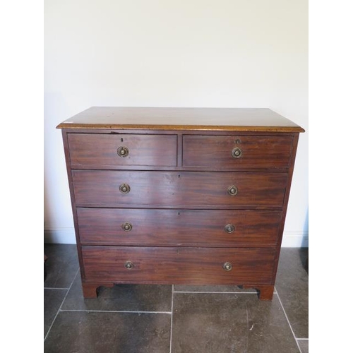 88 - A 19th century mahogany five drawer chest on bracket feet, 99cm tall x 109cm x 54cm, some age relate... 