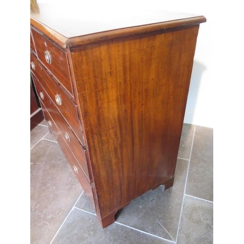 88 - A 19th century mahogany five drawer chest on bracket feet, 99cm tall x 109cm x 54cm, some age relate... 