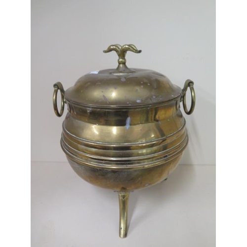 91 - A brass cauldron shape coal / log bin, 40cm tall x 30cm wide, some small dents but generally a good ... 