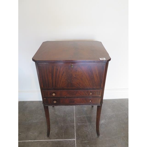 79 - A mahogany work box with a lift up top and two drawers, 69cm tall x 43cm x 34cm