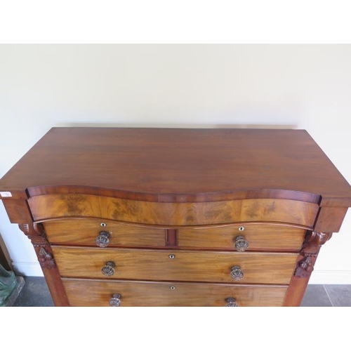86 - A Victorian mahogany Scottish chest with a serpentine fronted drawer above five further drawers on a... 