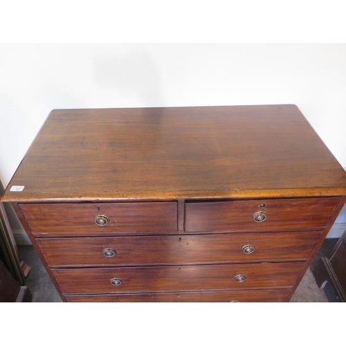 88 - A 19th century mahogany five drawer chest on bracket feet, 99cm tall x 109cm x 54cm, some age relate... 