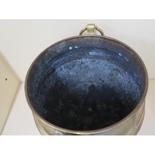 91 - A brass cauldron shape coal / log bin, 40cm tall x 30cm wide, some small dents but generally a good ... 