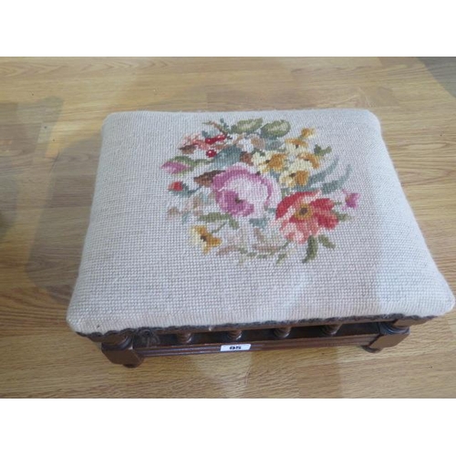 95 - A small Edwardian footstool with needlework top, 17cm tall x 33cm x 26cm, generally good condition