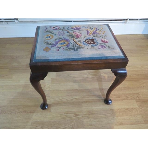 96 - A mahogany stool with cabriole legs, needlework seat, some wear to needlepoint otherwise good, 48cm ... 