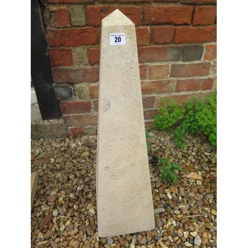 20 - A hand carved limestone obelisk, 70cm tall