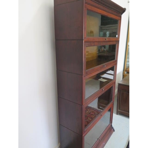 62 - A stained beechwood five section stacking glazed Wernicke style bookcase, 180cm tall x 87cm wide x 3... 