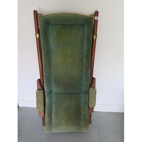 76 - A good early 20th century mahogany folding steamer / campaign chair with adjustable rake, 110cm tall... 