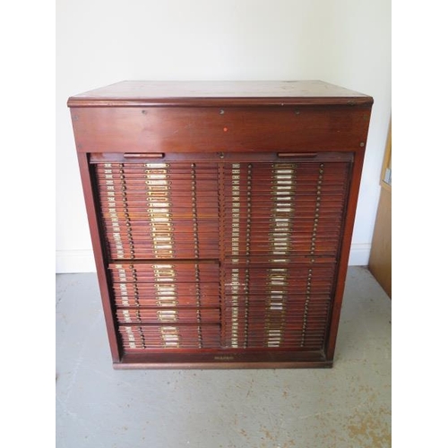 78 - A good Victorian tambour front mahogany microscope slide cabinet with 80 drawers with brass label pl... 