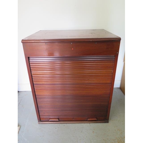 78 - A good Victorian tambour front mahogany microscope slide cabinet with 80 drawers with brass label pl... 