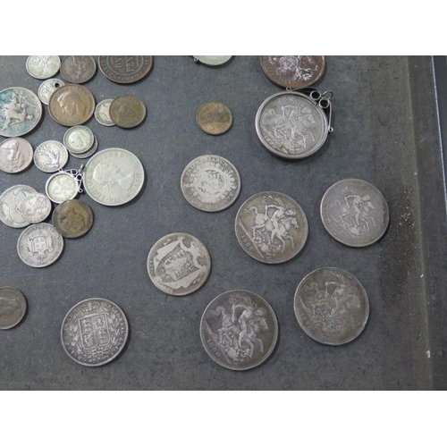 870 - A collection of assorted coins including four Victorian crowns and a George III crown