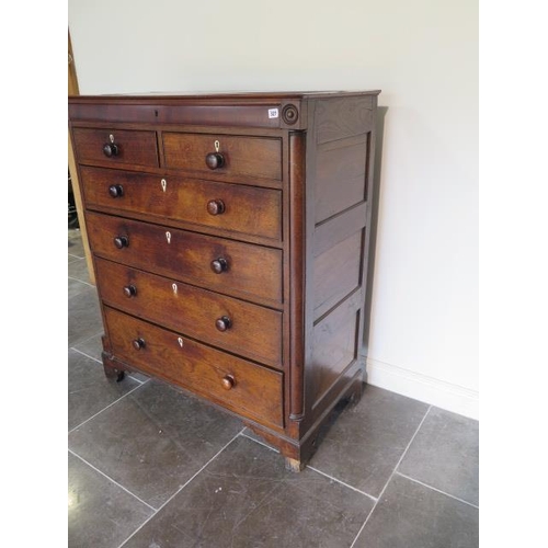 89 - A Georgian oak and mahogany six drawer chest with an additional secret top drawer, some losses mainl... 