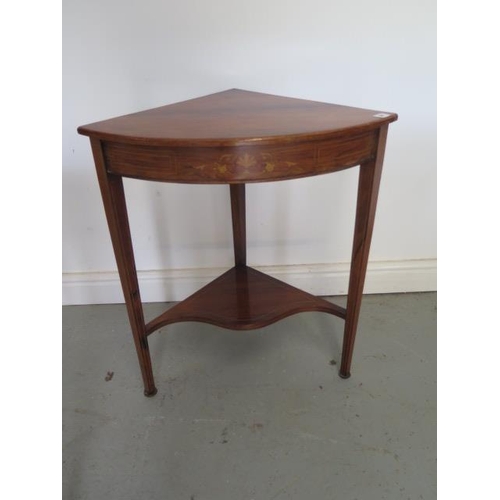 64 - An Edwardian inlaid rosewood corner table with an undertier